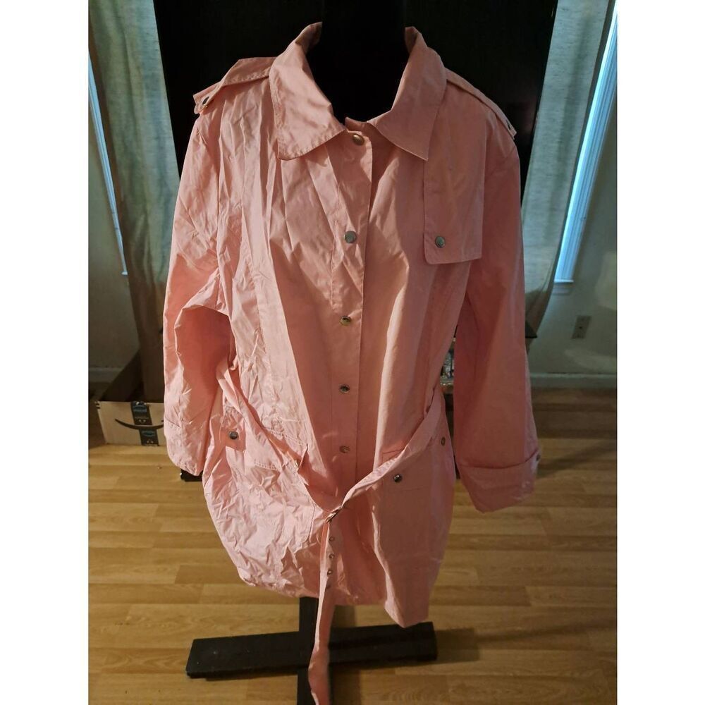 Vintage Jaclyn Smith Women’s 3X Pink Belted Snap Front Raincoat Jacket